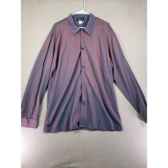 Vintage Y.M.L.A Shirt Mens Large Purple Long Sleeve Outdoor Summer Button Up - Picture 1 of 8